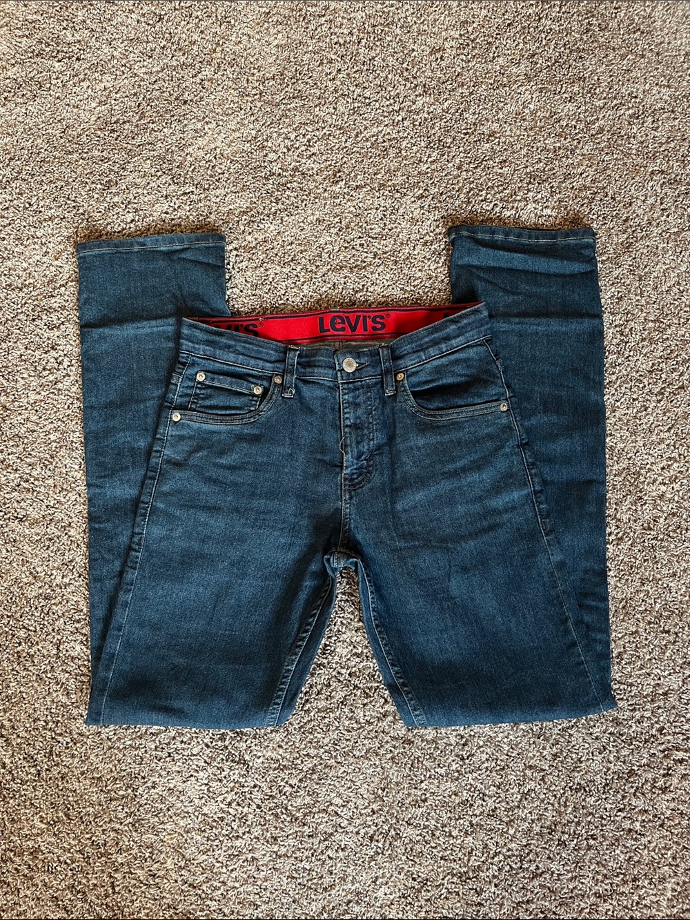 Levi's Indigo Blue Kids Slim Straight Jeans with Red Waistband